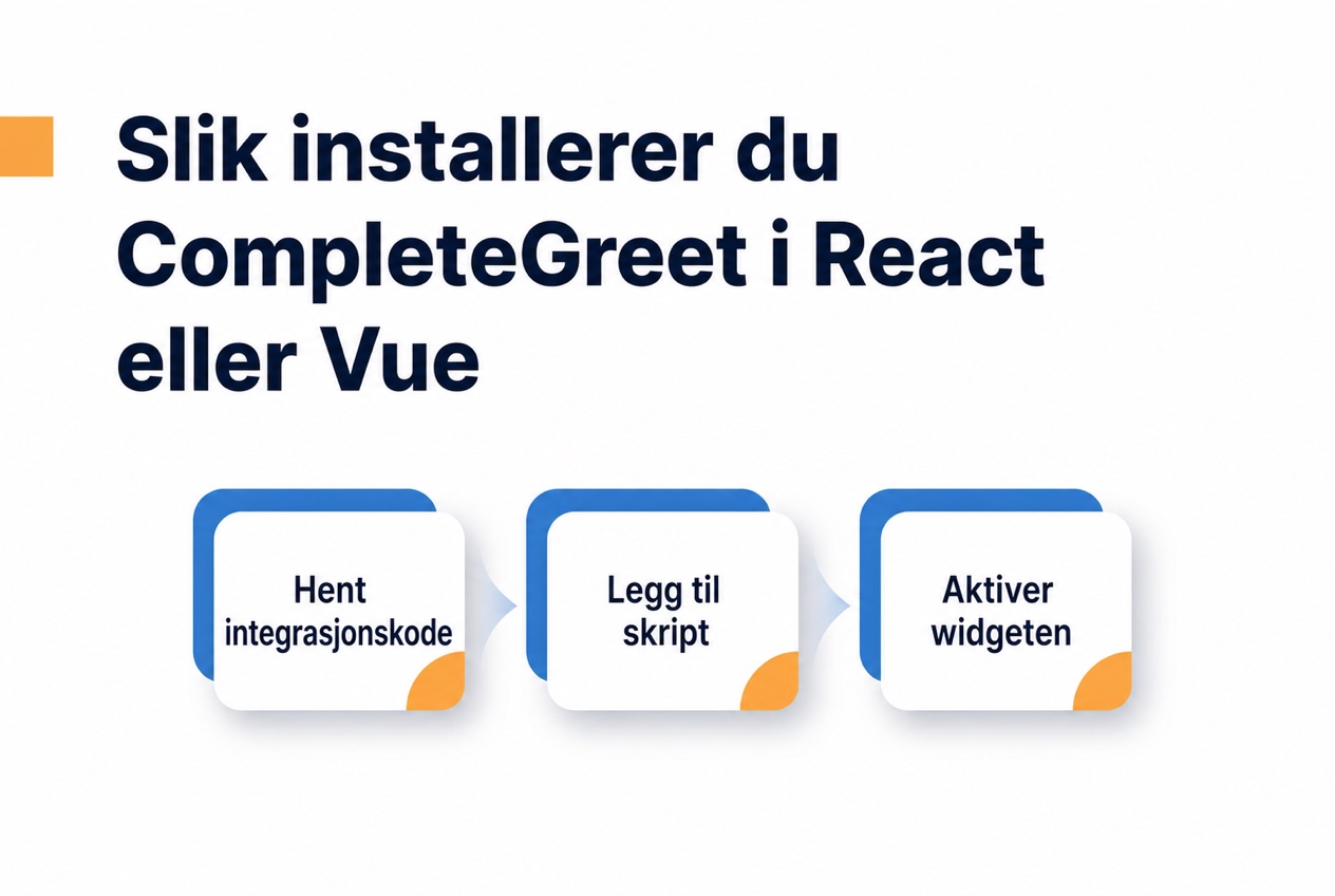Illustrasjon av hvordan CompleteGreet installeres i React eller Vue