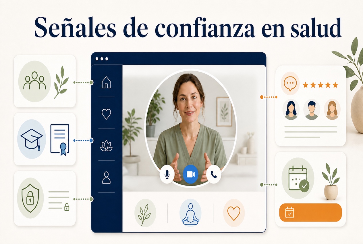 Ilustración sobre las señales de confianza en una web de salud y bienestar