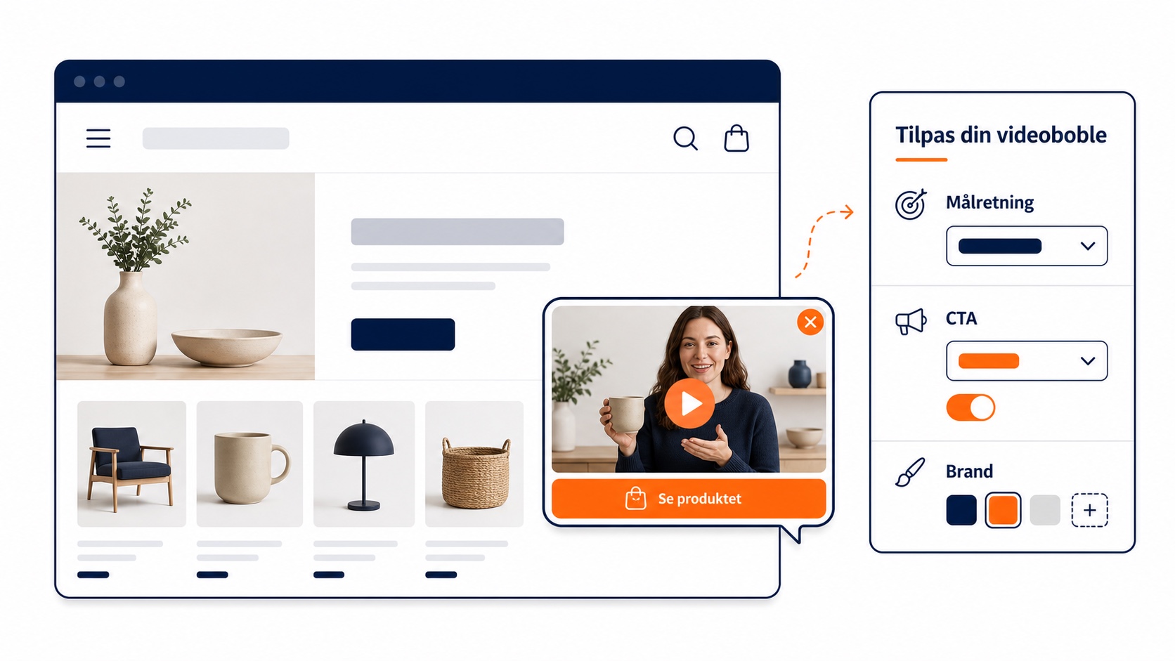 Illustration af tilpasningsmuligheder for en BigCommerce-videowidget