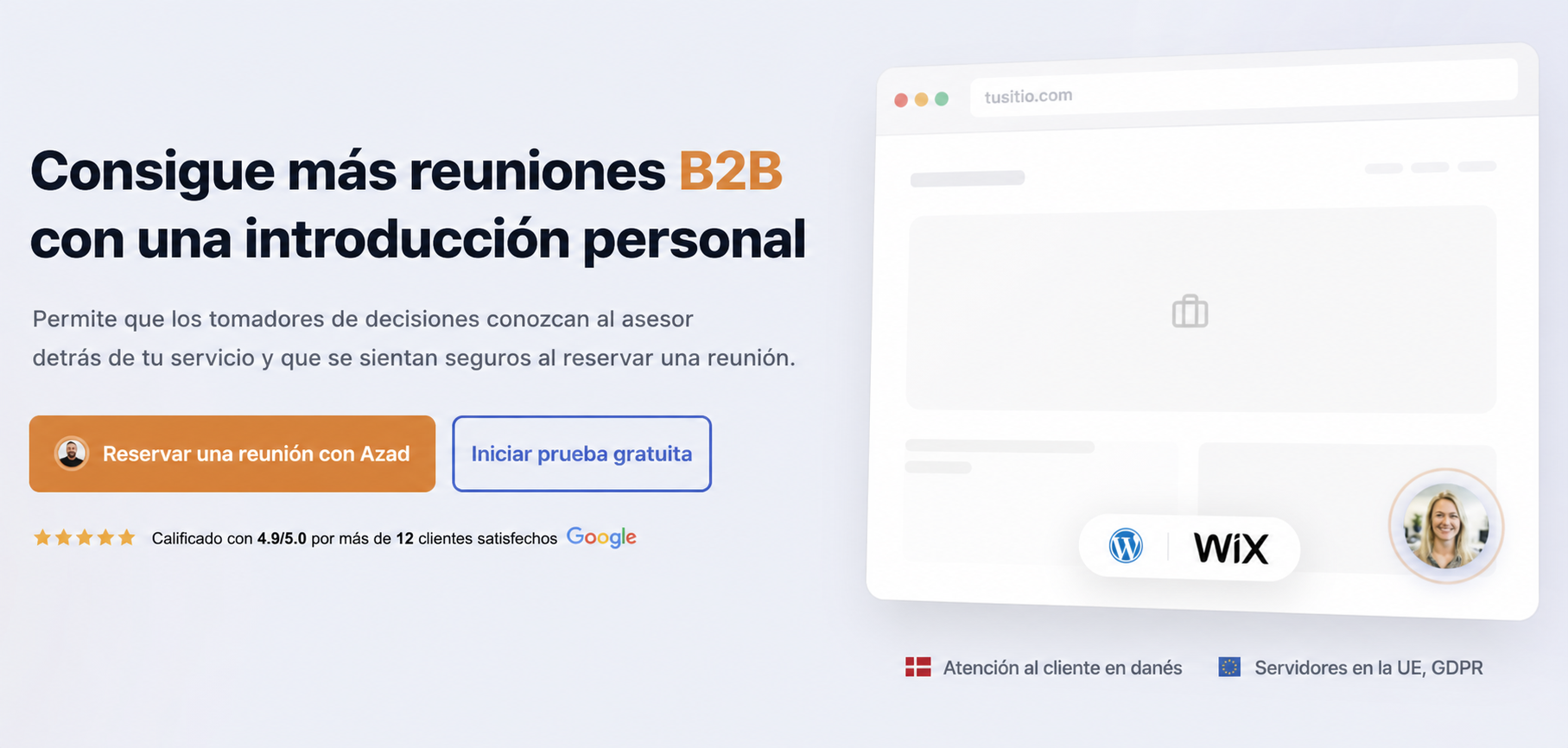Cómo validar una idea de startup con una landing de vídeo del fundador 3 Sección principal de CompleteGreet para presentaciones personales en contexto B2B