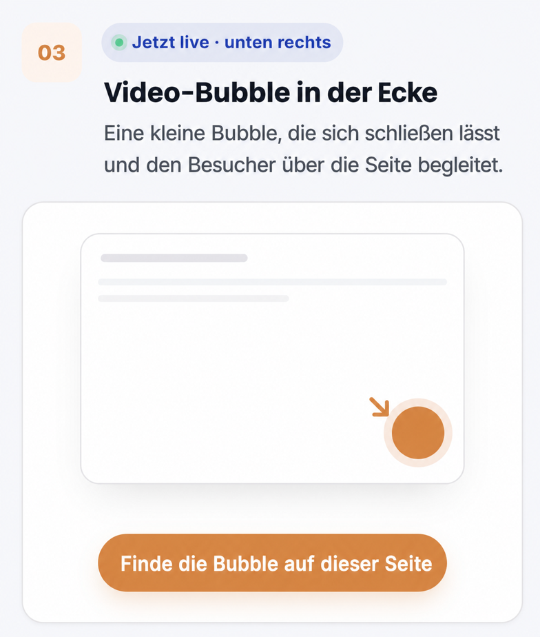 CompleteGreet-Videobubble in einer Seitenecke beim Stöbern