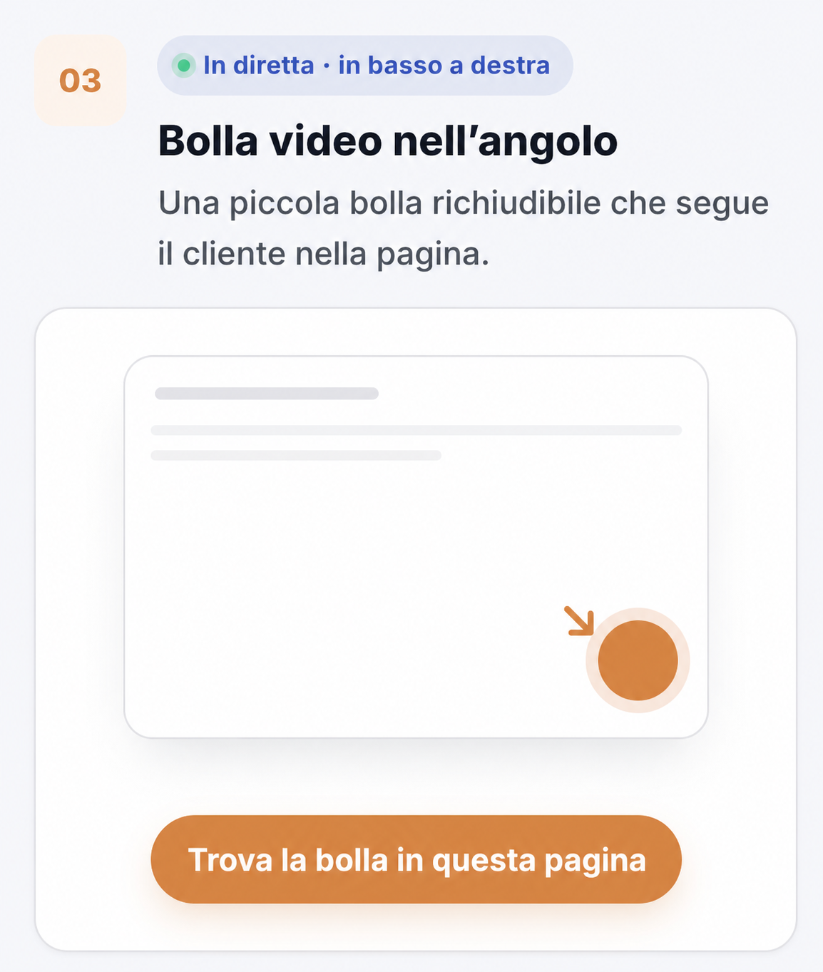 Bolla video CompleteGreet visibile durante la navigazione.