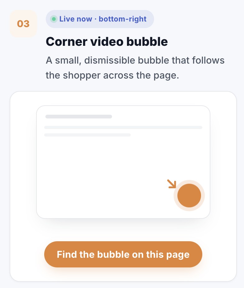 Video Widget for Fitness Studios and Personal Trainers 3 CompleteGreet corner video bubble that follows shoppers across a page.