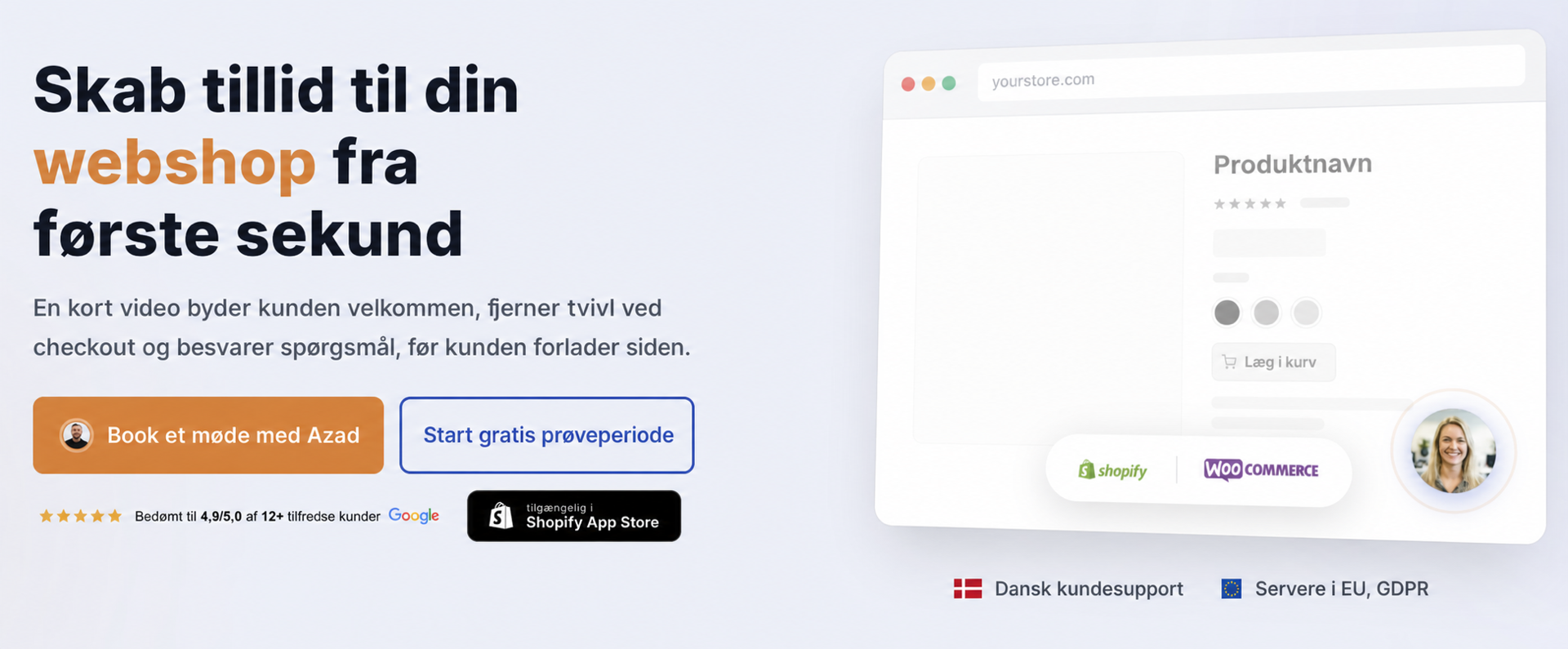 CompleteGreet-webshopsektion, der opbygger tillid før checkout