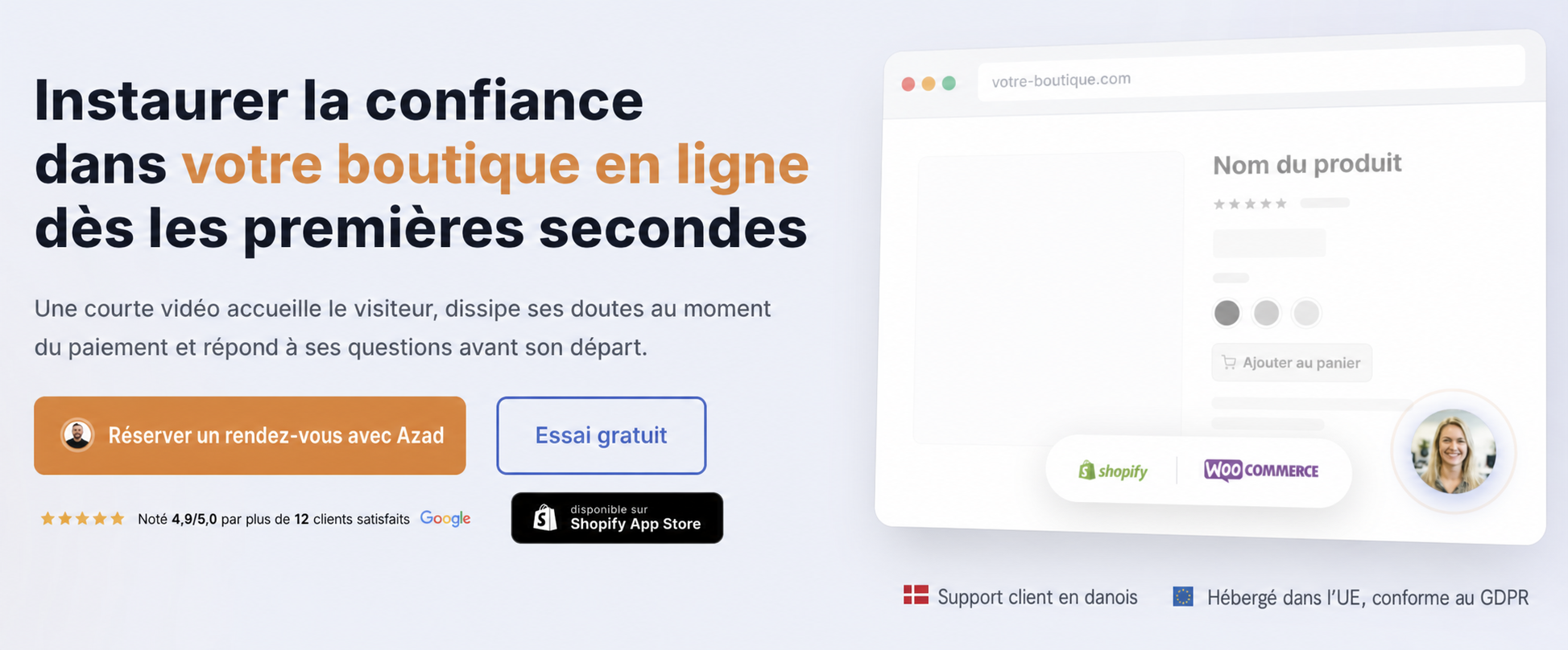 Section d’accueil CompleteGreet d’une boutique en ligne pour renforcer la confiance avant le paiement