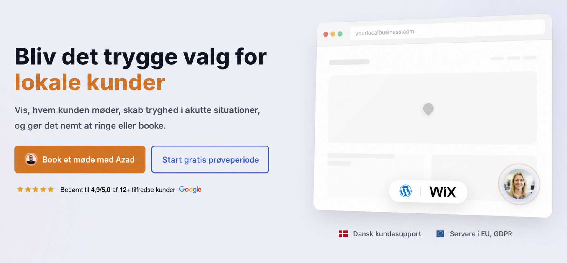 Videowidget til fitnesscentre og personlige trænere 5 CompleteGreet hero-sektion til tillid og booking for lokale kunder.