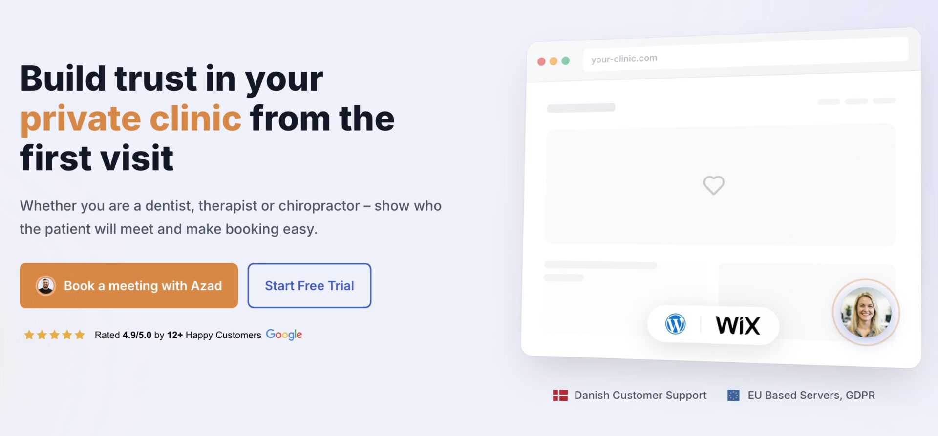 Video-Widget für Zahnarztpraxen 4 CompleteGreet-Hero-Bereich für das Vertrauen von Patienten einer Privatpraxis