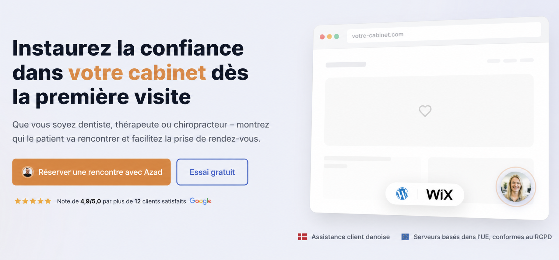 Widget vidéo pour les cabinets dentaires 4 Section principale CompleteGreet pour inspirer confiance aux patients d’un cabinet privé.