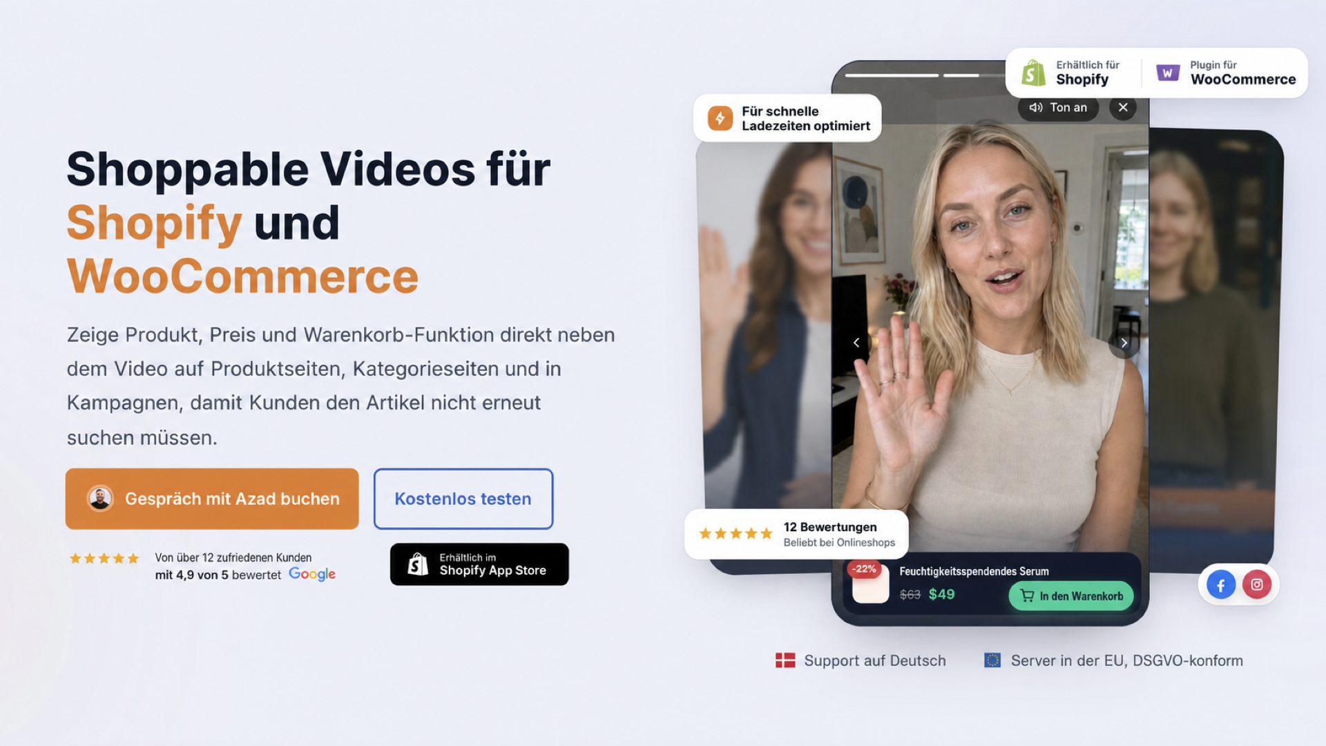 Cross-Selling und Upselling mit shoppable Videos 4 CompleteGreet-Bereich für shoppable Videos auf Shopify und WooCommerce
