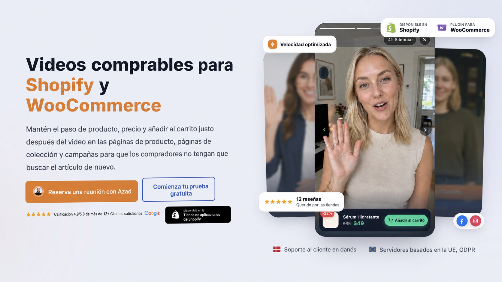 Sección principal de CompleteGreet para vídeos shoppable de Shopify y WooCommerce
