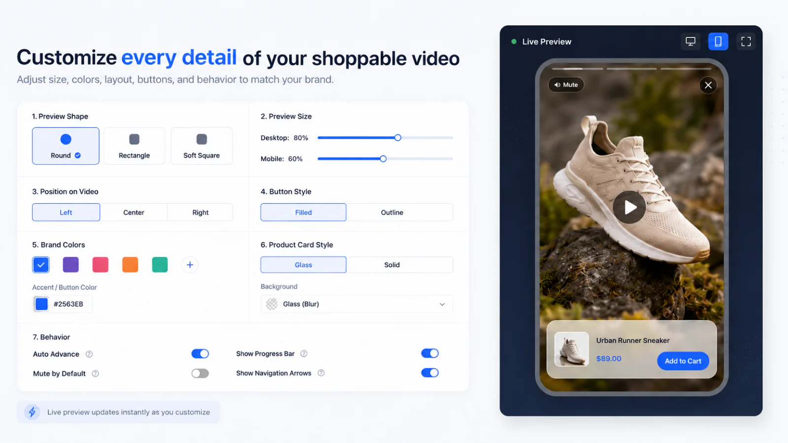 Shoppable Video for Holiday Gift Guides 3 CompleteGreet settings screen for customizing a shoppable video widget.