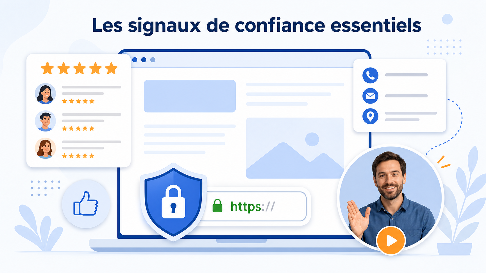 Illustration de la vidéo et de la confiance sur un site