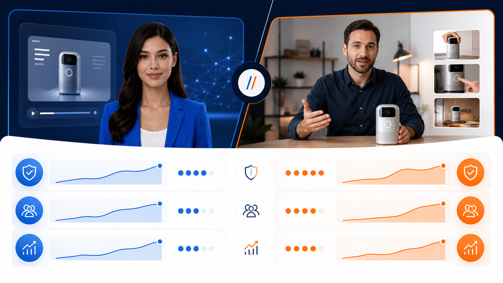 Vergleich von KI-generiertem Produktvideo und echten Produktdemos