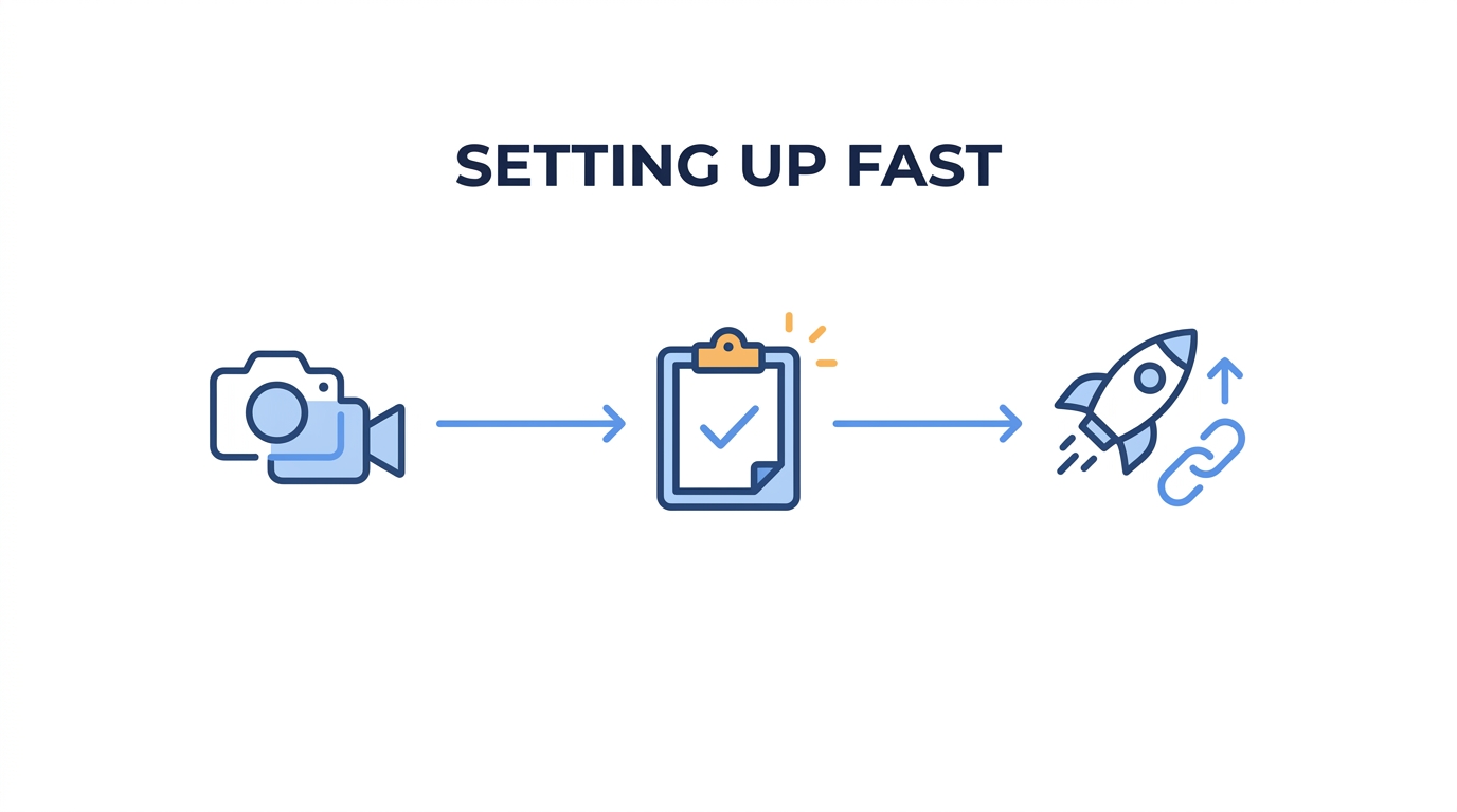 Three step video setup from recording to publishing