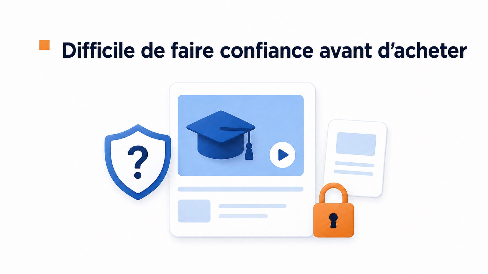 Widget vidéo pour les cours en ligne et les plateformes de formation 1 Illustration montrant pourquoi il est difficile de faire confiance à un cours en ligne avant l’achat