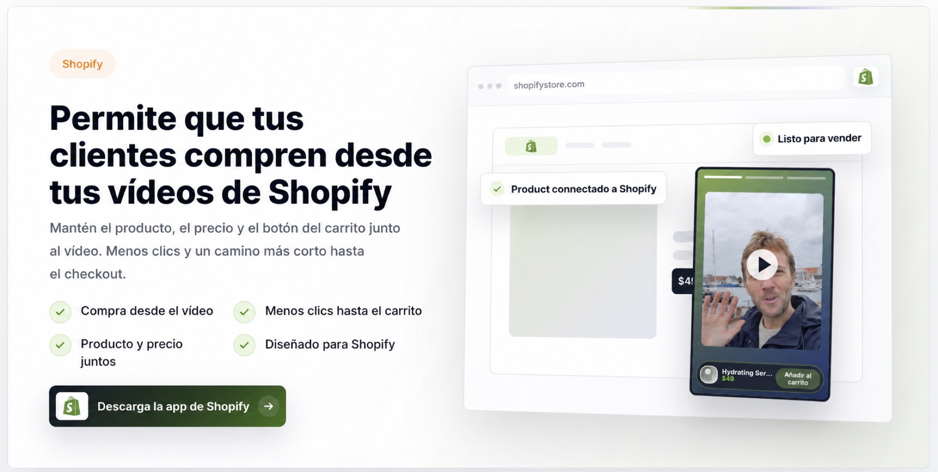 Sección principal de vídeos comprables de Shopify de CompleteGreet
