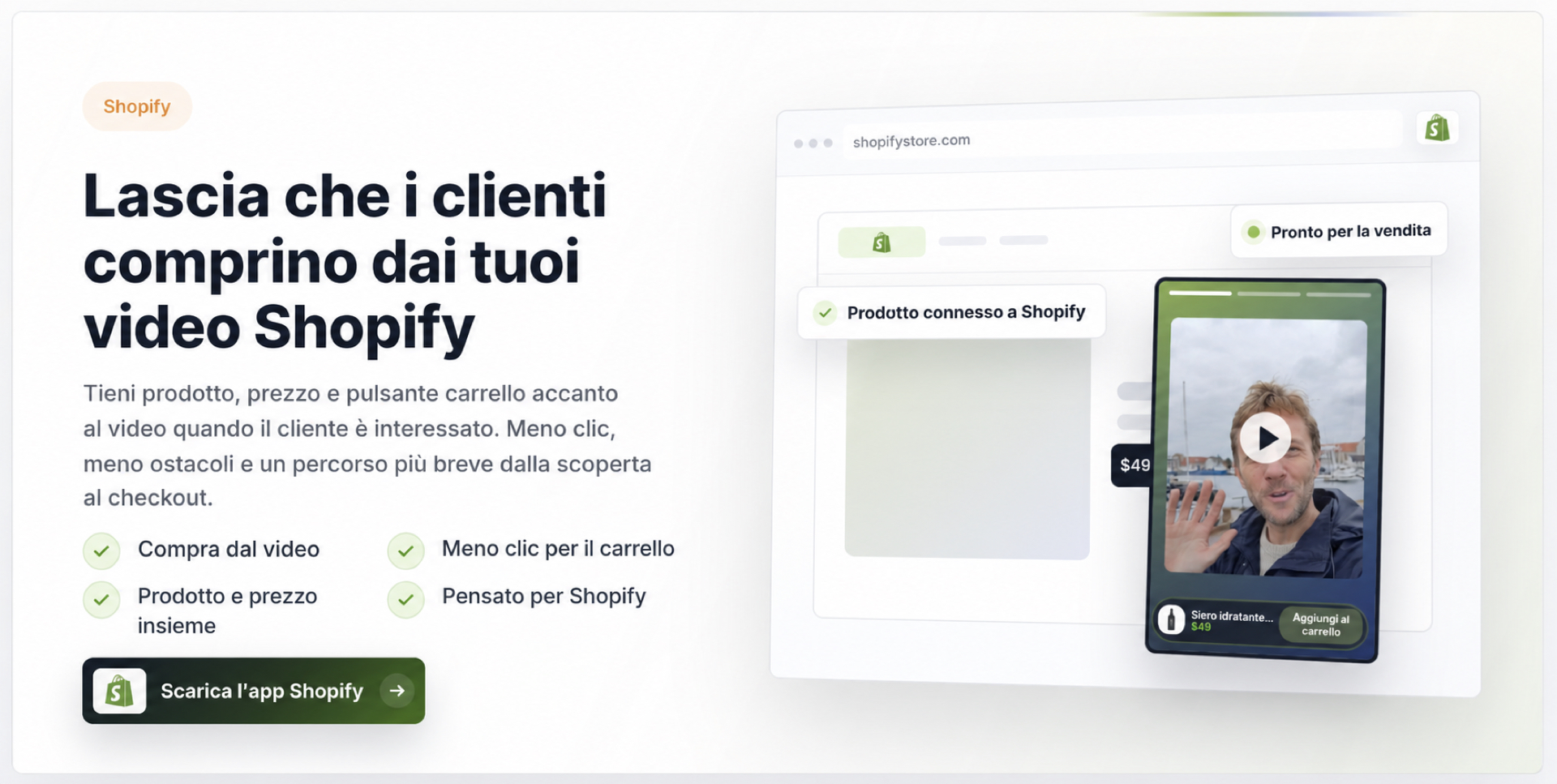 Sezione hero dei video shoppable Shopify di CompleteGreet
