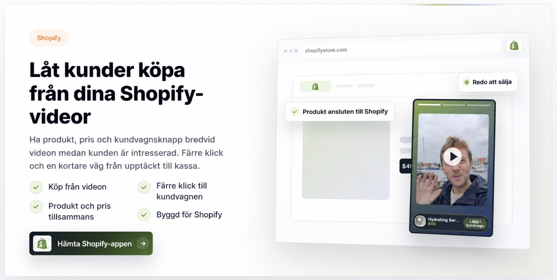 CompleteGreet-sektion med shoppable videos för Shopify