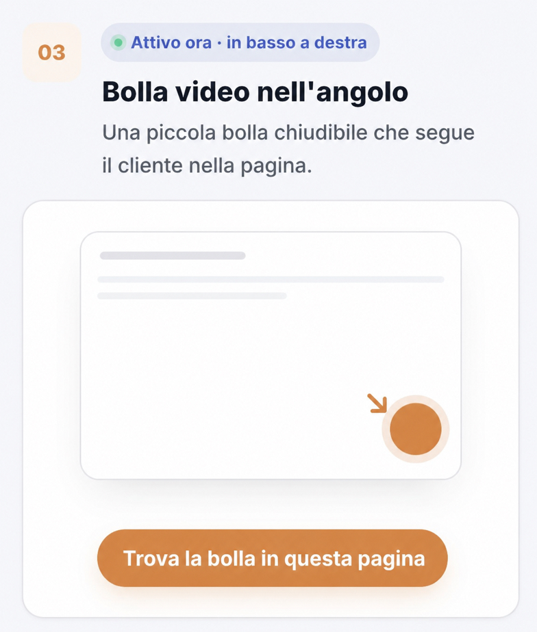 Bolla video nell'angolo di CompleteGreet che segue i clienti nella pagina