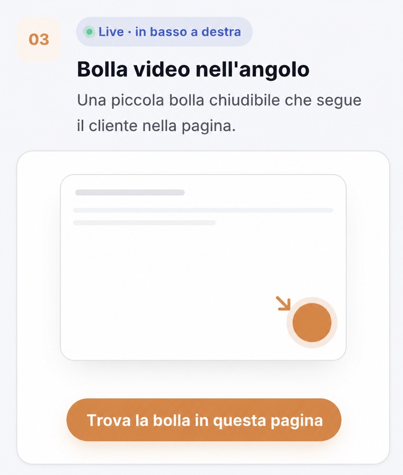 Il valore dell'autenticità nei video ecommerce 4 Bolla video di CompleteGreet nell’angolo inferiore di una pagina.