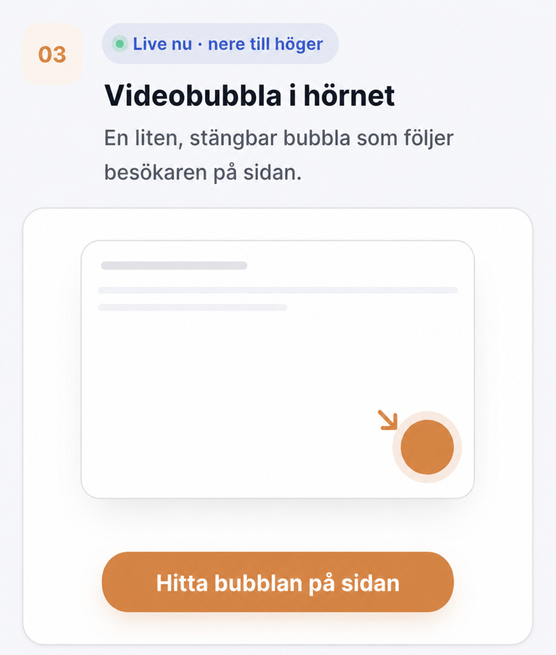 Guide till placering av videobubbla: var ska den placeras i olika branscher? 2 CompleteGreet-videobubbla i hörnet på en webbplats