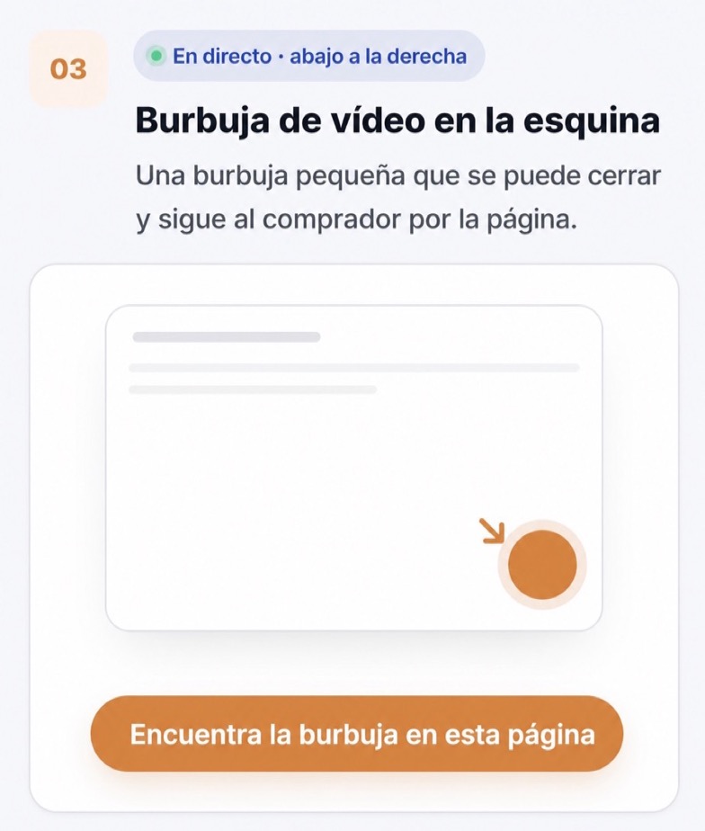 Vidjet vs Tolstoy para tiendas Shopify 3 Burbuja de vídeo de CompleteGreet en la esquina que sigue al comprador por la página