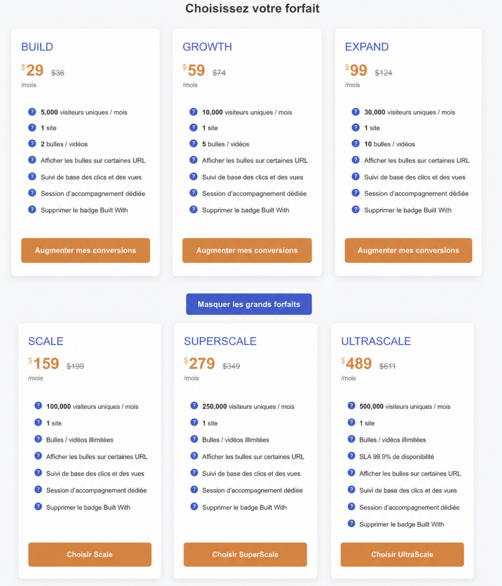 Forfaits CompleteGreet avec plusieurs niveaux d'abonnement