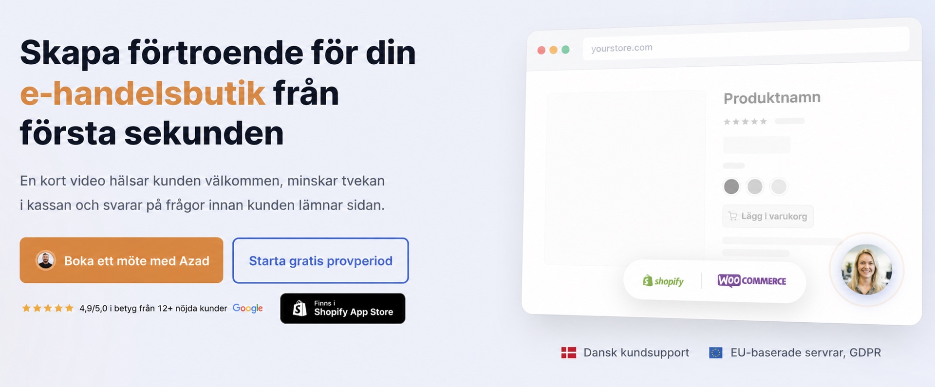 CompleteGreet-sektion om att skapa förtroende i en webbutik.