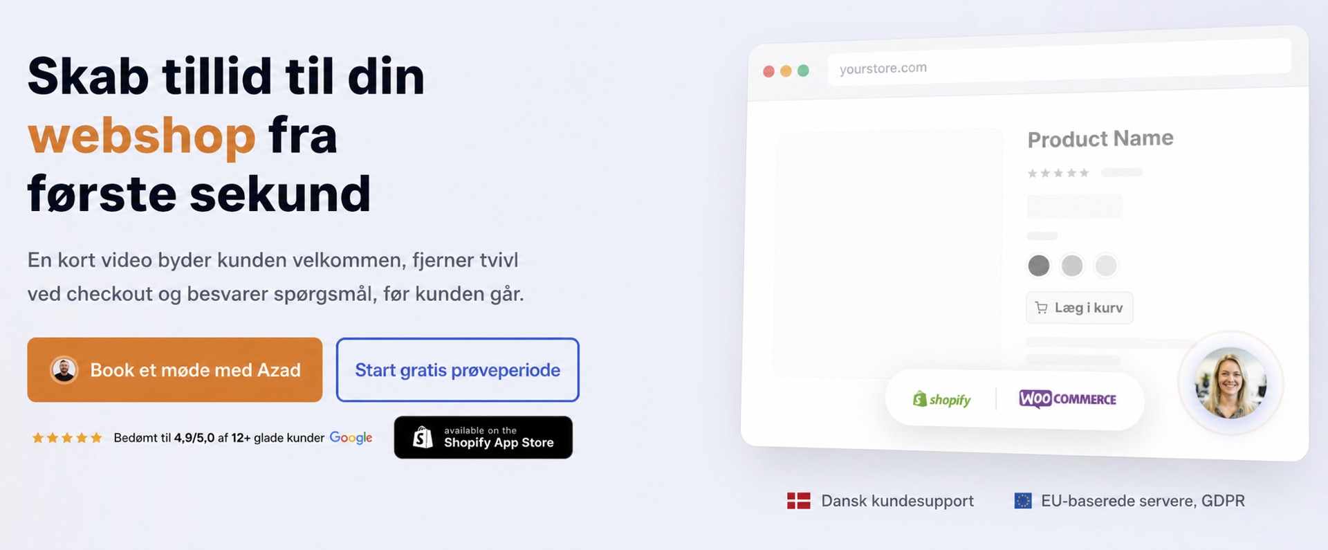 CompleteGreet-video på en e-handelsforside, der skaber tillid før betaling