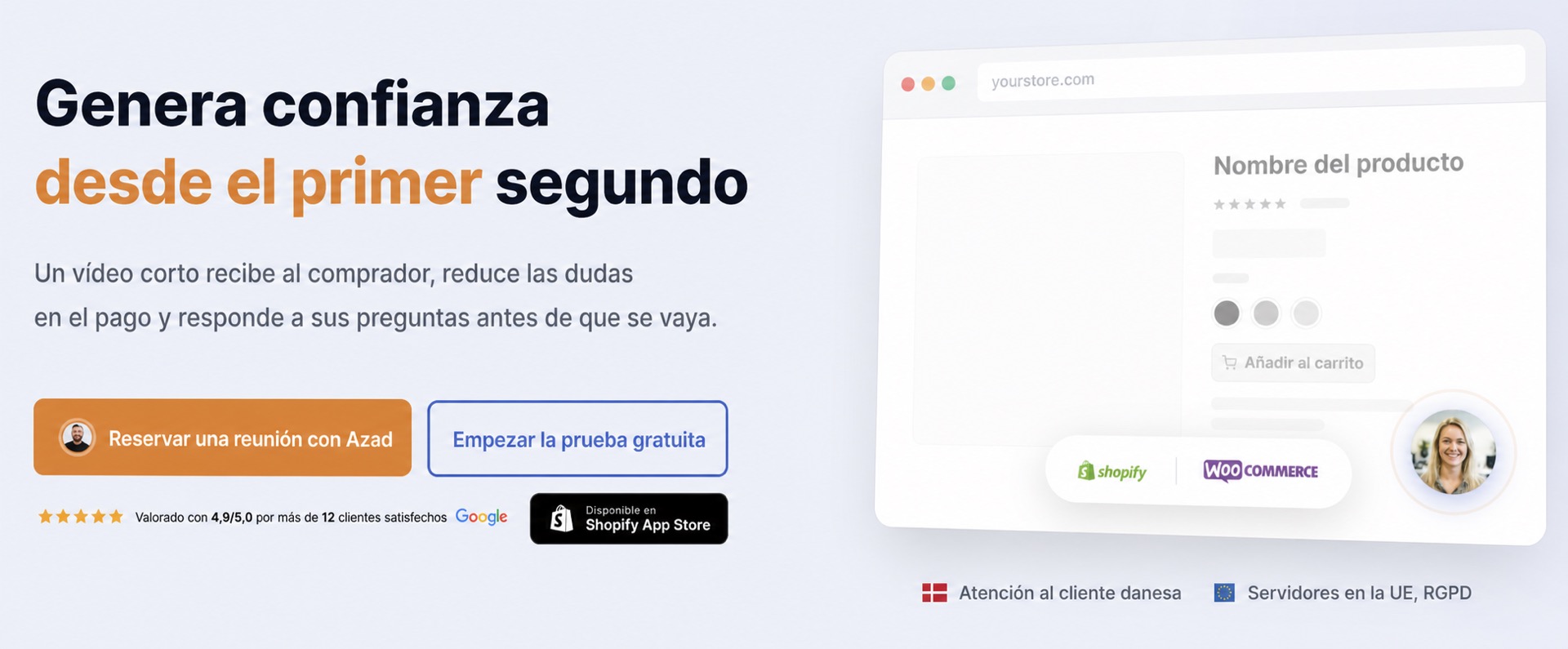 Vídeo de CompleteGreet en la portada de una tienda ecommerce antes del pago