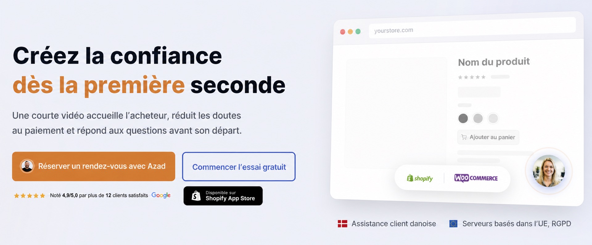 Vidéo CompleteGreet sur la page d’accueil d’une boutique e-commerce avant le paiement