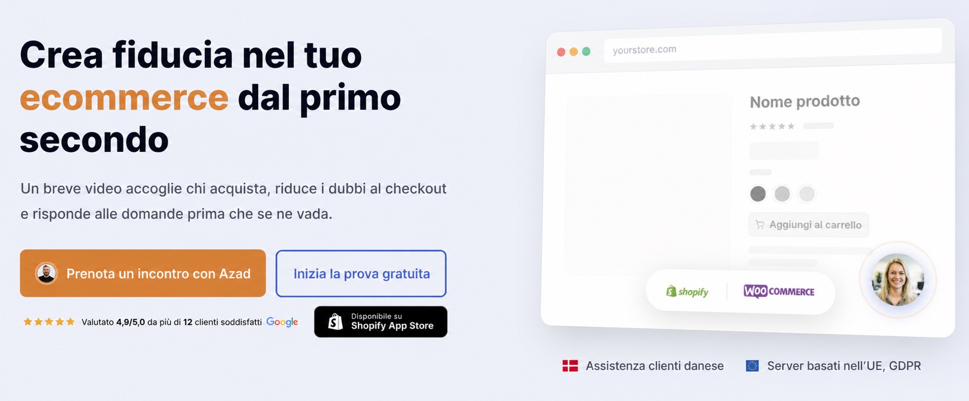 Video CompleteGreet nella home di un ecommerce prima del pagamento