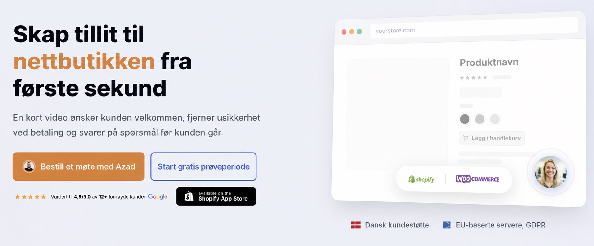 Videowidget for motebutikker på nett 2 CompleteGreet-video på forsiden til en nettbutikk før betaling