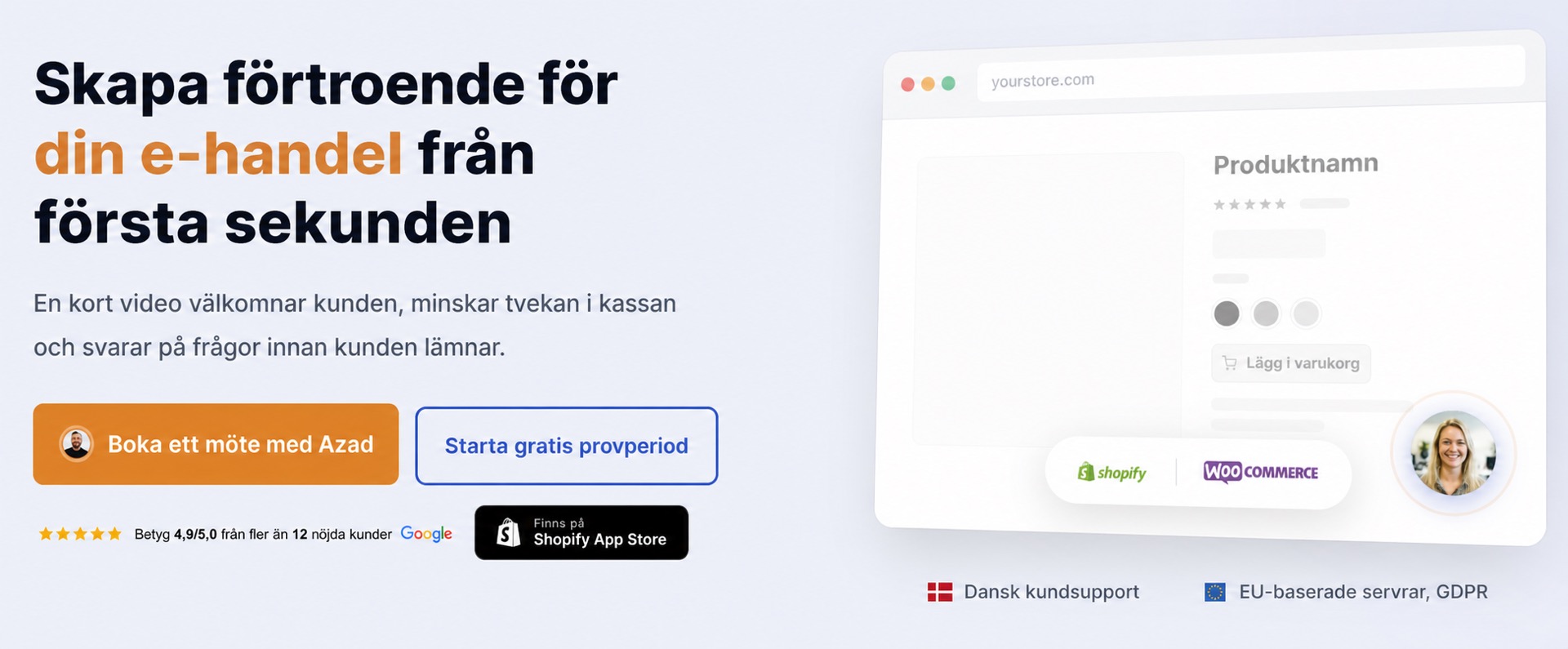 CompleteGreet-video på startsidan i en e-handelsbutik före betalning