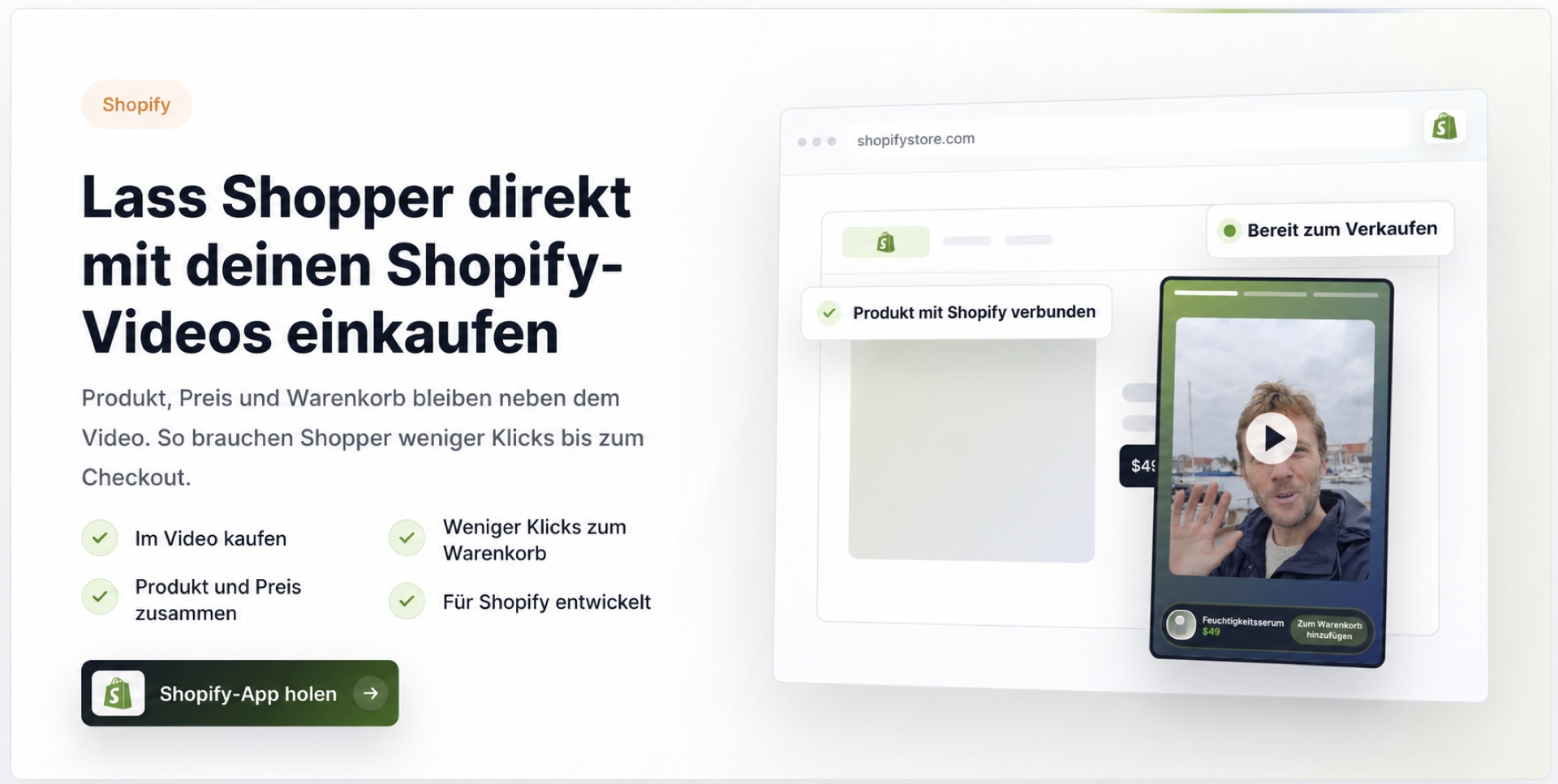 CompleteGreet-Bereich mit shoppable Videos für Shopify