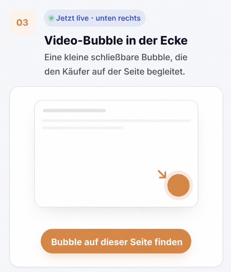 Leitfaden zur Platzierung einer Videobubble: Wo sollte sie je nach Branche stehen? 2 CompleteGreet-Videobubble in der Ecke einer Website