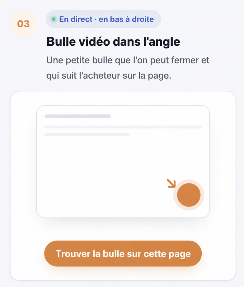 Guide de placement d'une bulle vidéo : où la placer selon le secteur ? 2 Bulle vidéo CompleteGreet dans l'angle d'un site web