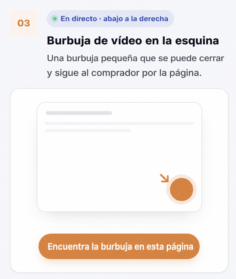 Burbuja de vídeo de CompleteGreet en la esquina de una web