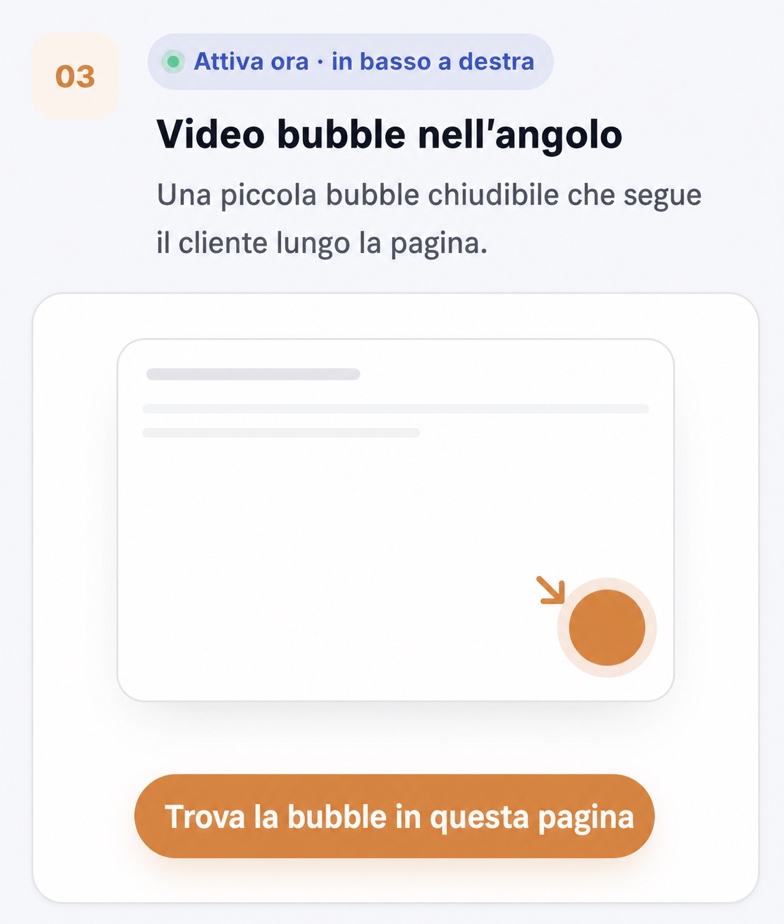 Video bubble nell'angolo di CompleteGreet mostrata su un sito web