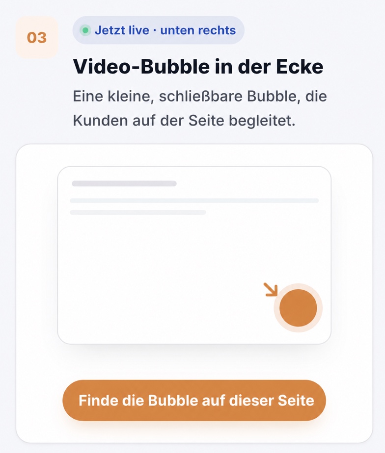 CompleteGreet-Video-Bubble in der Ecke, die Kunden auf der Seite begleitet