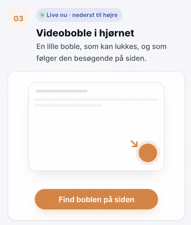 CompleteGreet-videoboble vist i hjørnet af en hjemmeside