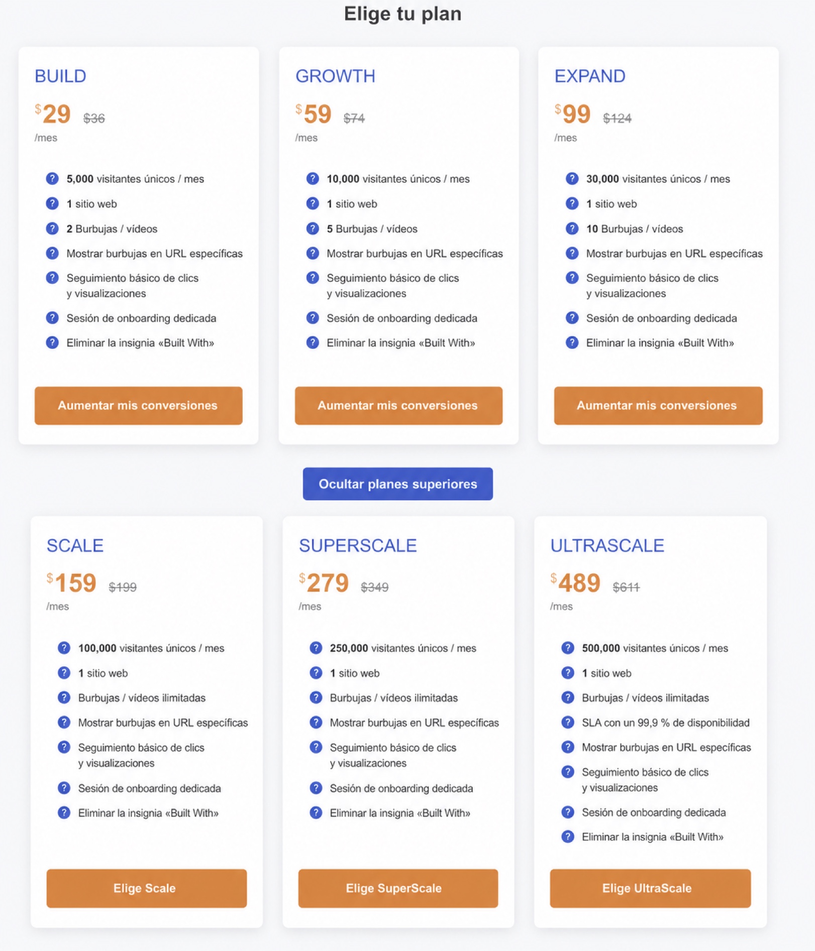 Resumen de los planes de precios de CompleteGreet con varios niveles de suscripción