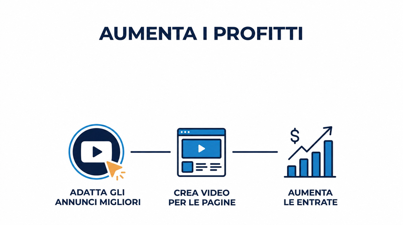 Schema del processo per aumentare i profitti adattando gli annunci migliori in video per le pagine prodotto.