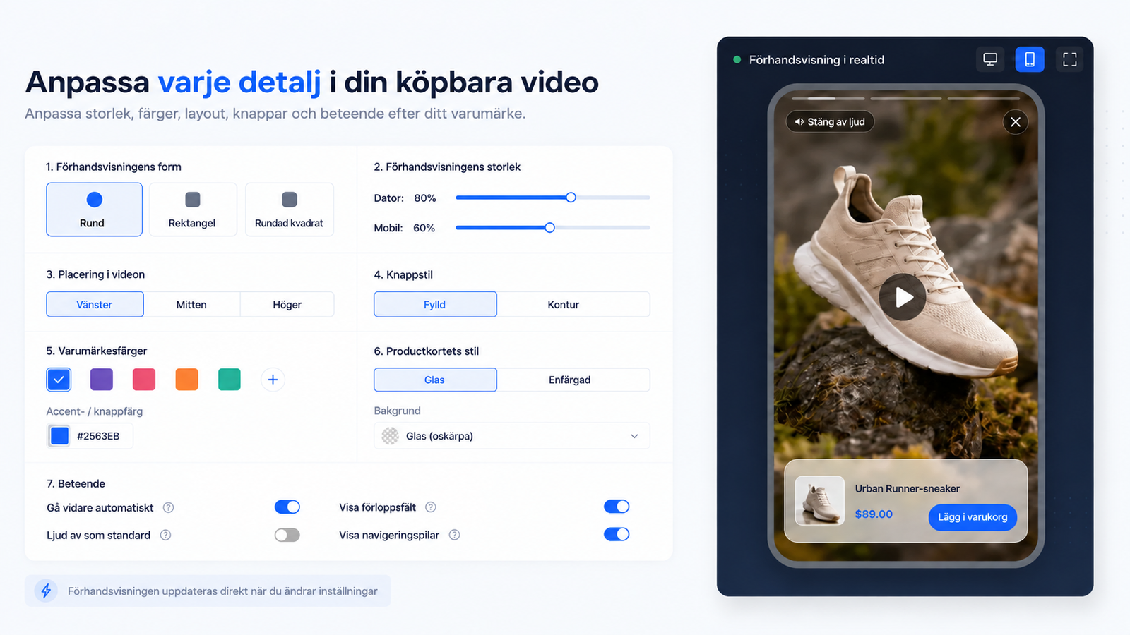 Köpbara videor i julklappsguider 3 CompleteGreets inställningar för att anpassa en widget med köpbar video
