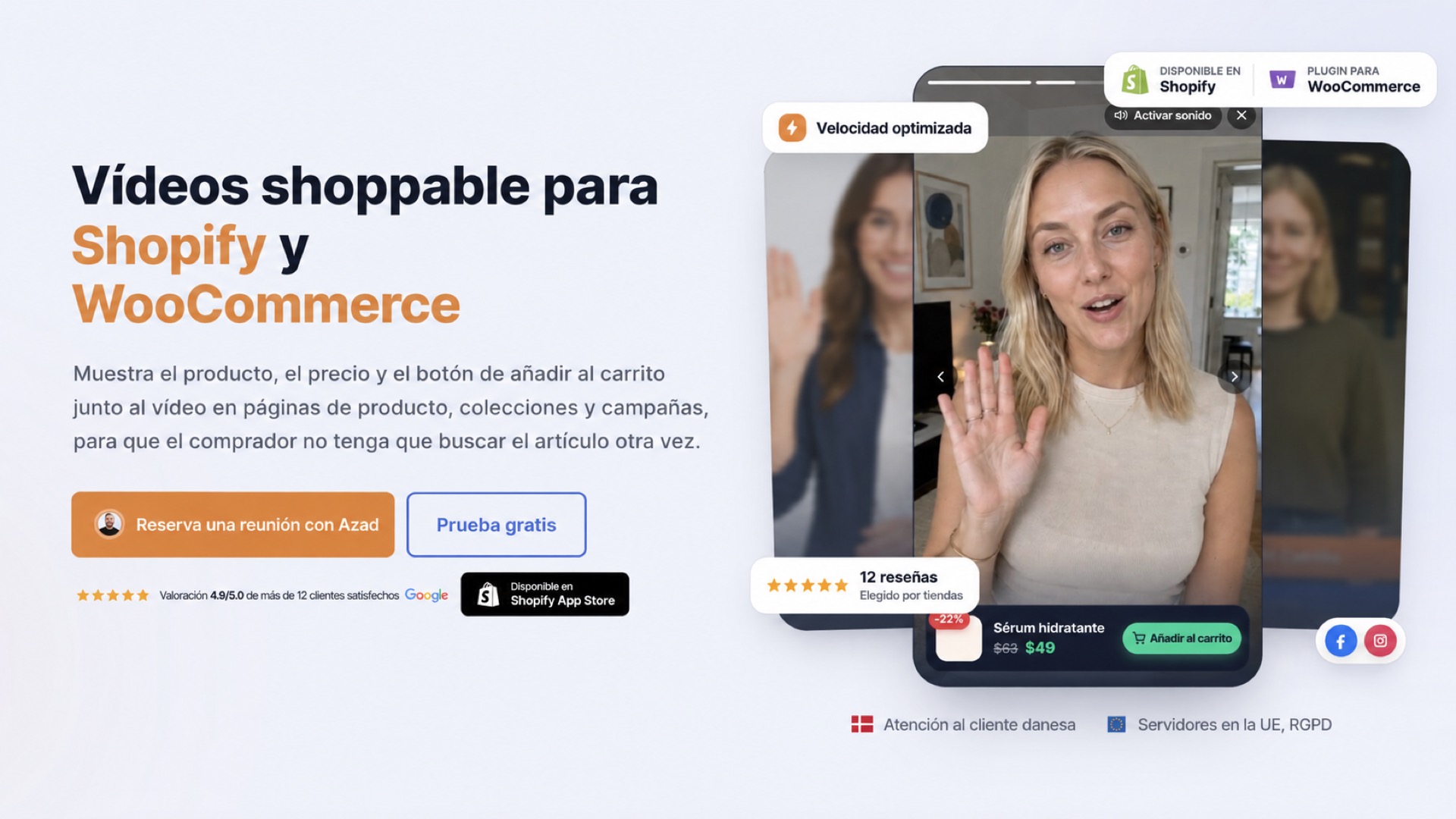 Sección principal de CompleteGreet sobre vídeos shoppable para Shopify y WooCommerce