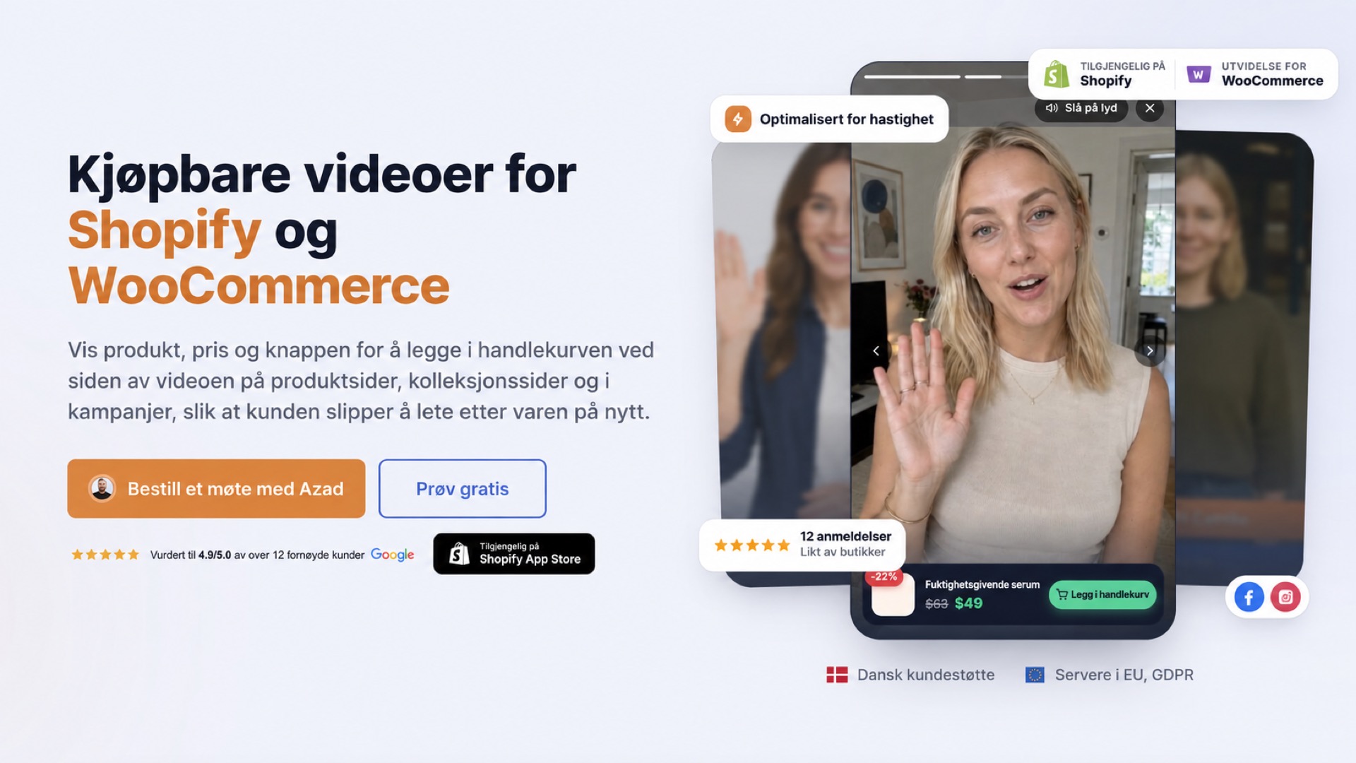 CompleteGreets hovedseksjon om kjøpbare videoer for Shopify og WooCommerce