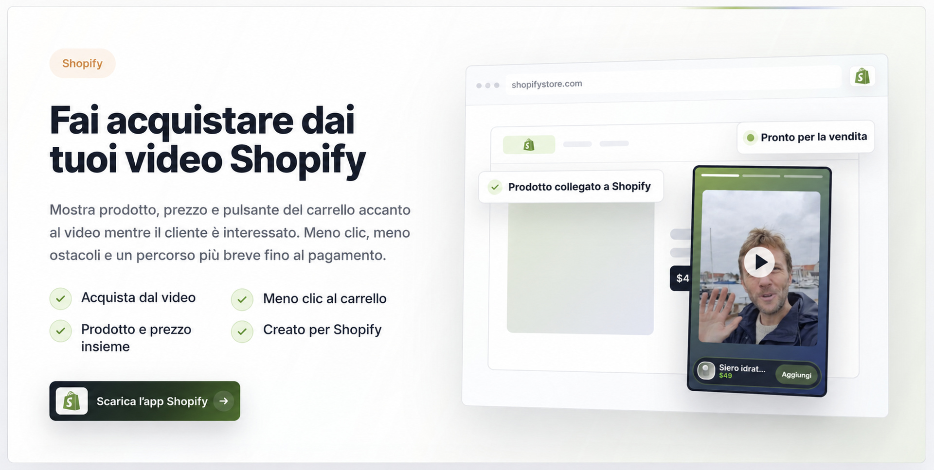 Sezione principale dei video acquistabili Shopify di CompleteGreet.
