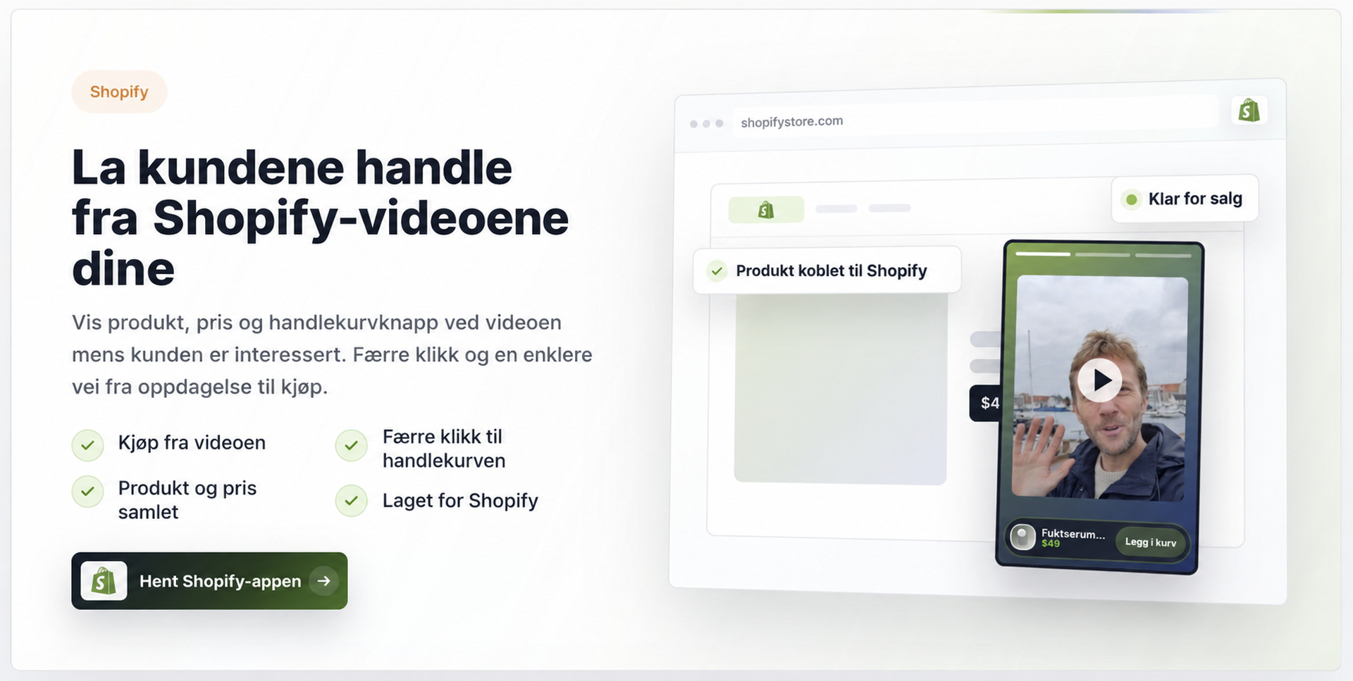 Toppseksjon for CompleteGreet Shoppable Videos for Shopify.