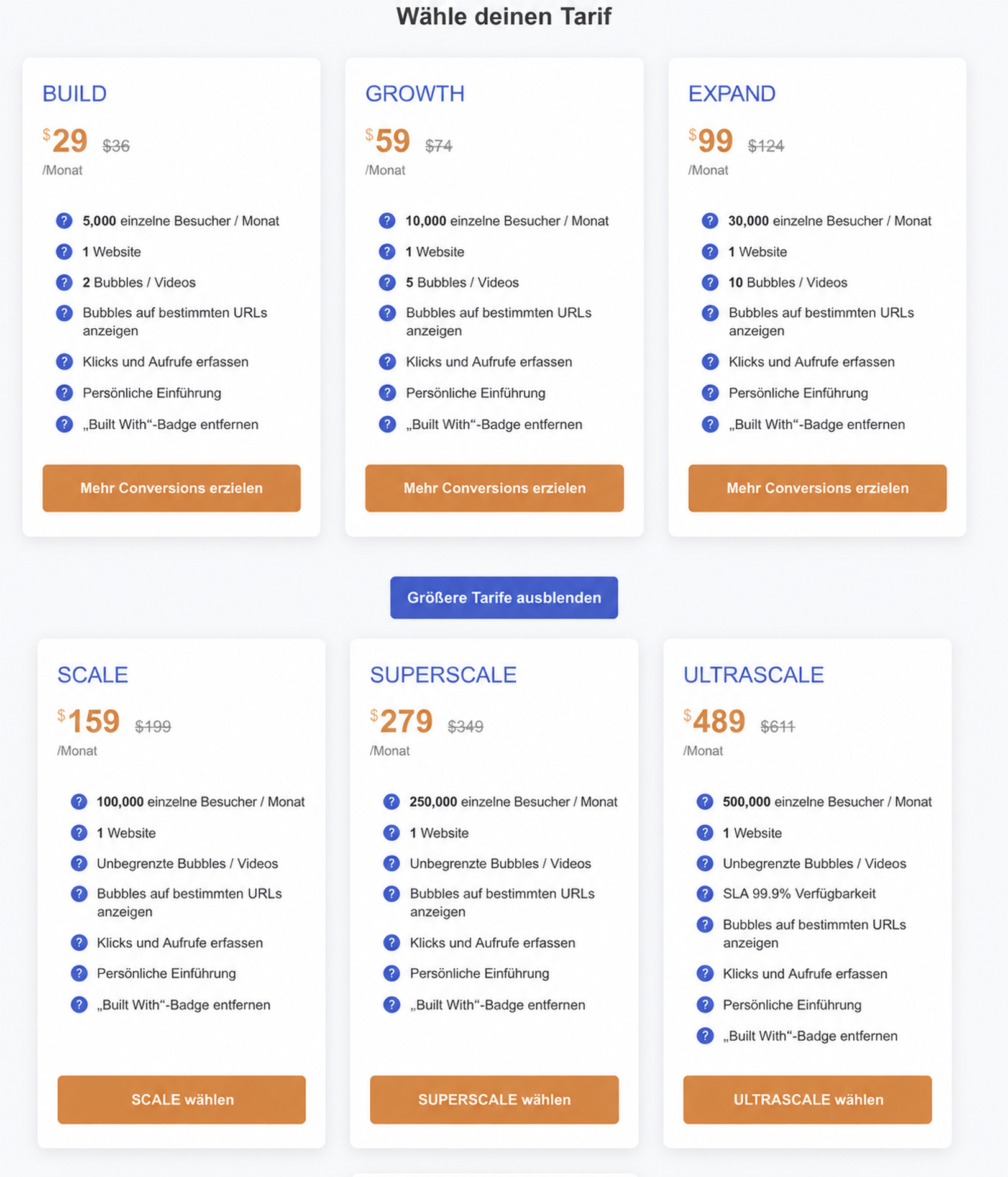 Videowise vs. Bambuser für Video-Commerce 2 Übersicht der CompleteGreet-Tarife