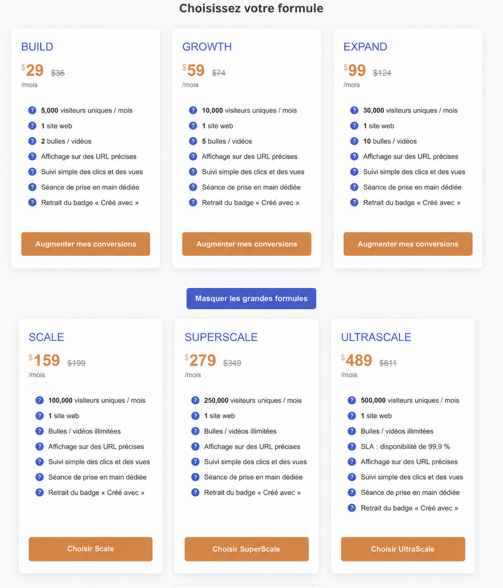 Videowise ou Bambuser pour le commerce vidéo 2 Aperçu des tarifs de CompleteGreet avec plusieurs formules d’abonnement.